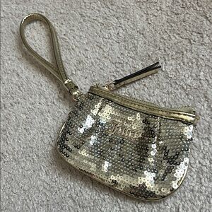 Juicy Couture Gold Sequin Wristlet Clutch with Logo